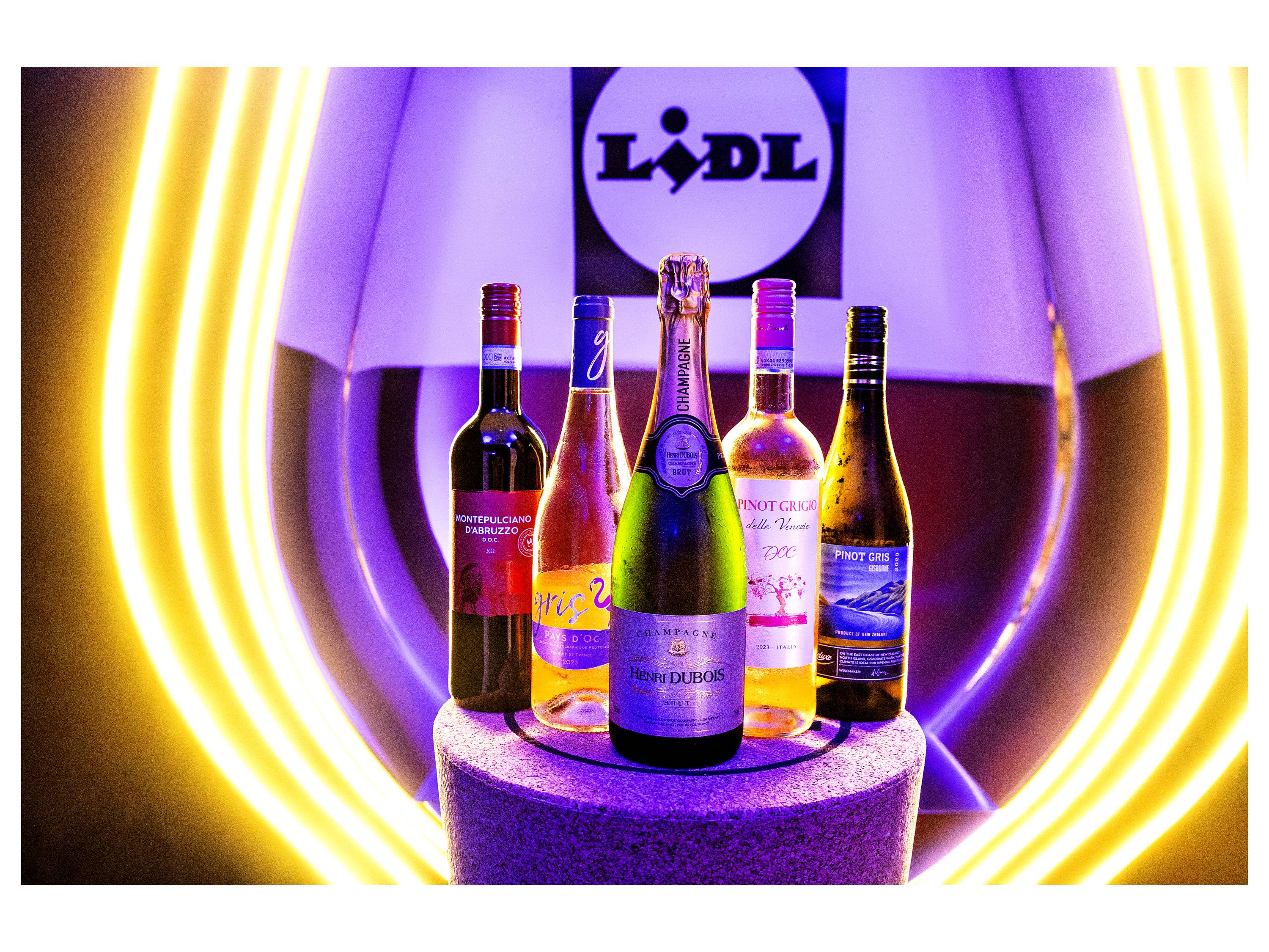 Lidl: Henri Dubois champagne, Montepulciano red wine, rosé and Pinot Grigio.