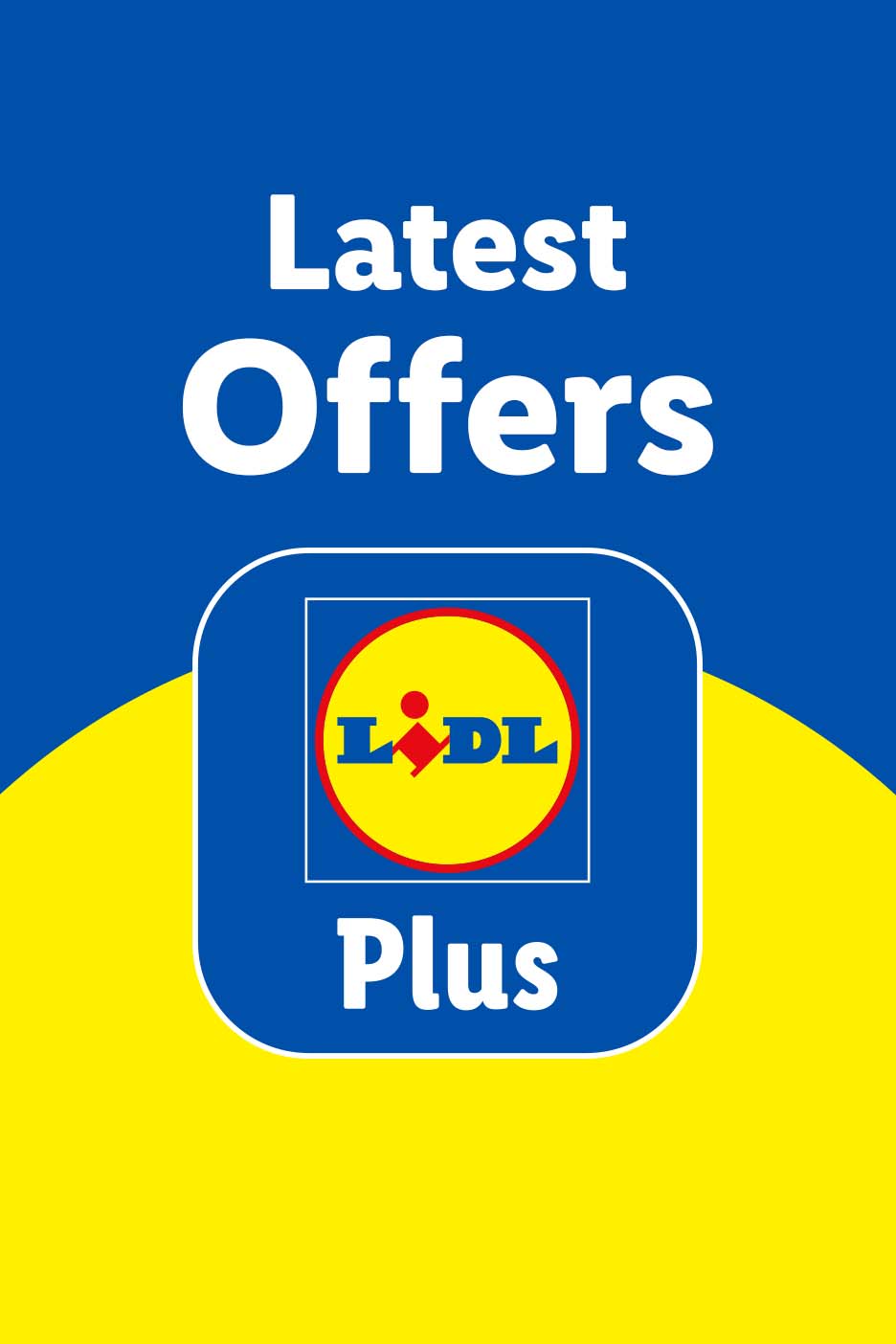 Lidl Plus app offers on a blue and yellow background.